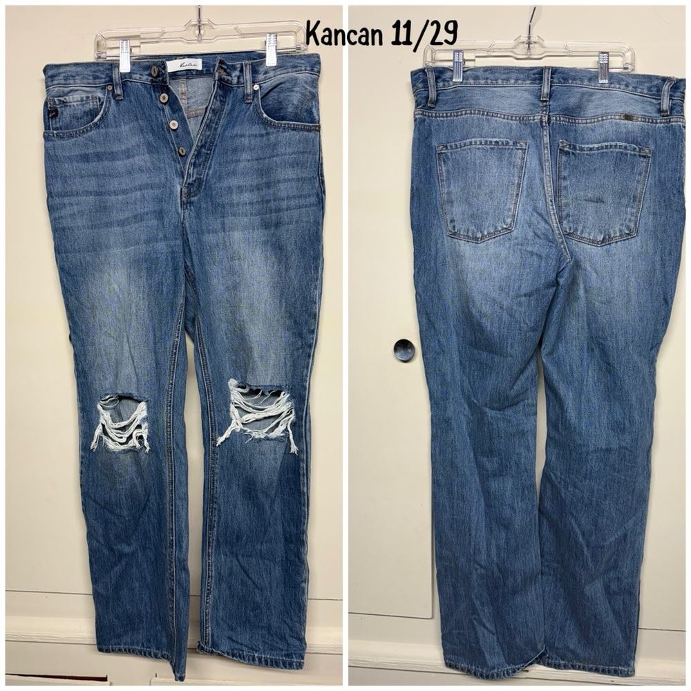 KanCan Women's Blue Distressed Relaxed Jeans